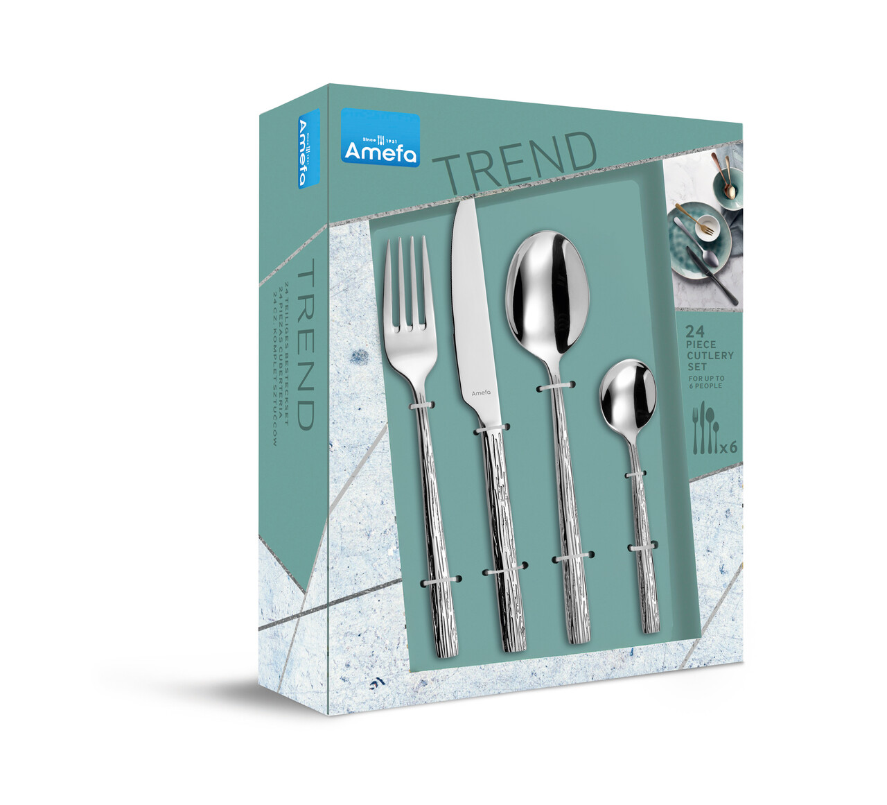 Set tacamuri 24 piese Calligraphy, Amefa, 6 persoane, inox 18/0, argintiu