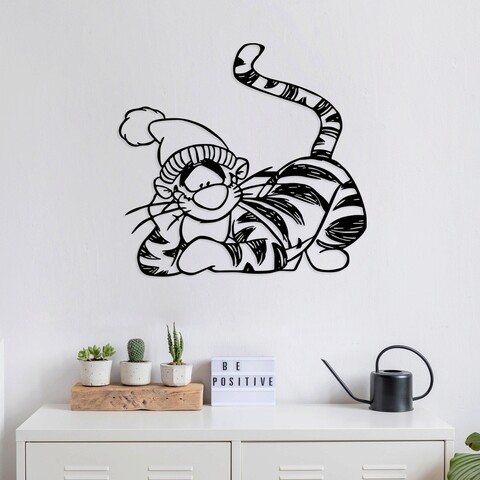 Decoratiune de perete, tigger, metal, dimensiune: 70 x 66 cm, negru