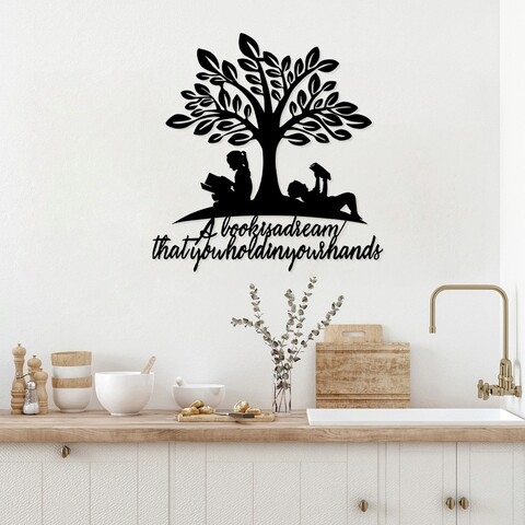 Decoratiune de perete, love of books, metal, dimensiune: 82 x 85 cm, negru