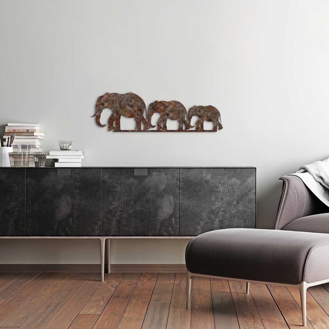 Decoratiune de perete, Rusty Elephant 1, Dimensiune: 15 x 50 cm, Maro antichizat - view 4
