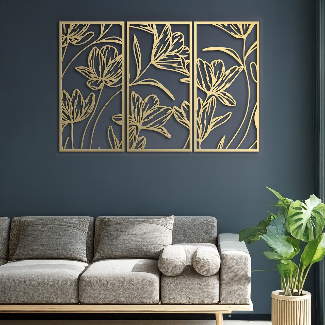 Set de accesorii decorative de perete din metal, DCV-1115-MT, Dimensiune: 25 x 50 cm (3 bucăți), Auriu — imaginea 2