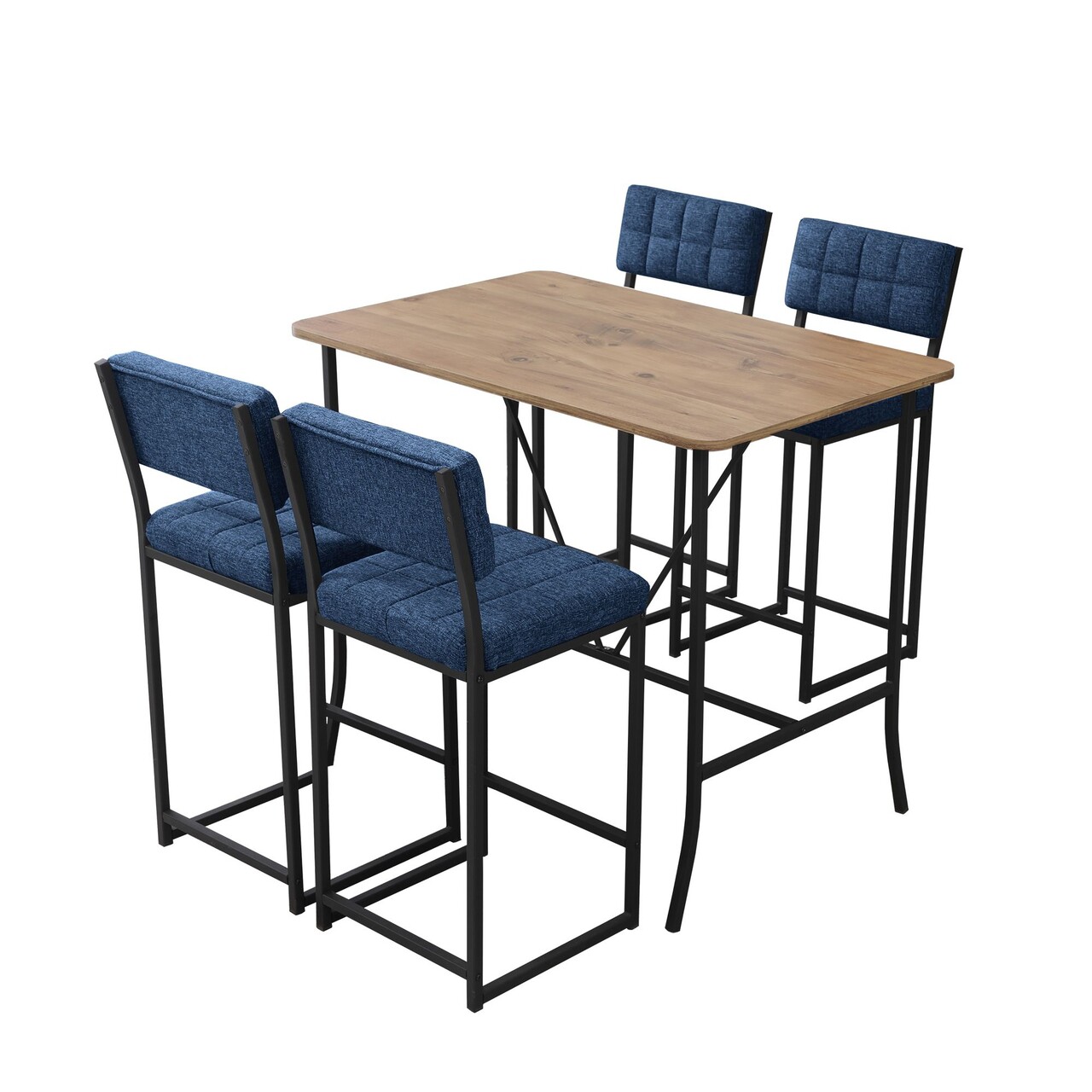 Set masa si 4 scaune de bar, Hanah Home, Retro, Albastru marin / Nuc - imagine 3