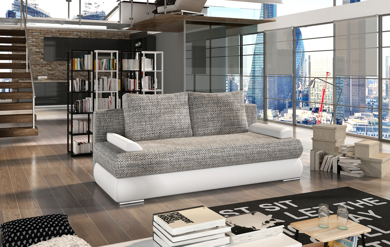Canapea extensibila 3 locuri ELTAP, Milo, 213x95x90 cm, lemn/poliester, gri/alb