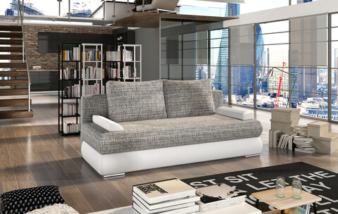Canapea extensibila 3 locuri ELTAP, Milo, 213x95x90 cm, lemn/poliester, gri/alb