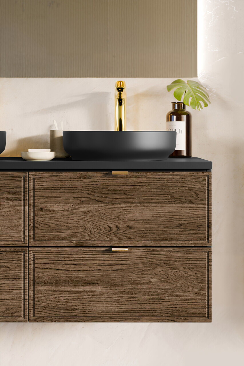 Set mobilier baie Talia Casella 60 cm HC, dulap inalt si masca lavoar, Comad, MDF/PAL, stejar/negru mat - view 4