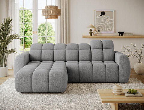 Coltar extensibil stanga 3 locuri ELTAP, Fanito, 288x200x105 cm, lemn/poliester, gri deschis