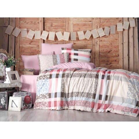 Lenjerie de pat dubla, Bande, Bedora, 4 piese, 220 x 240 cm, 100% bumbac, multicolor