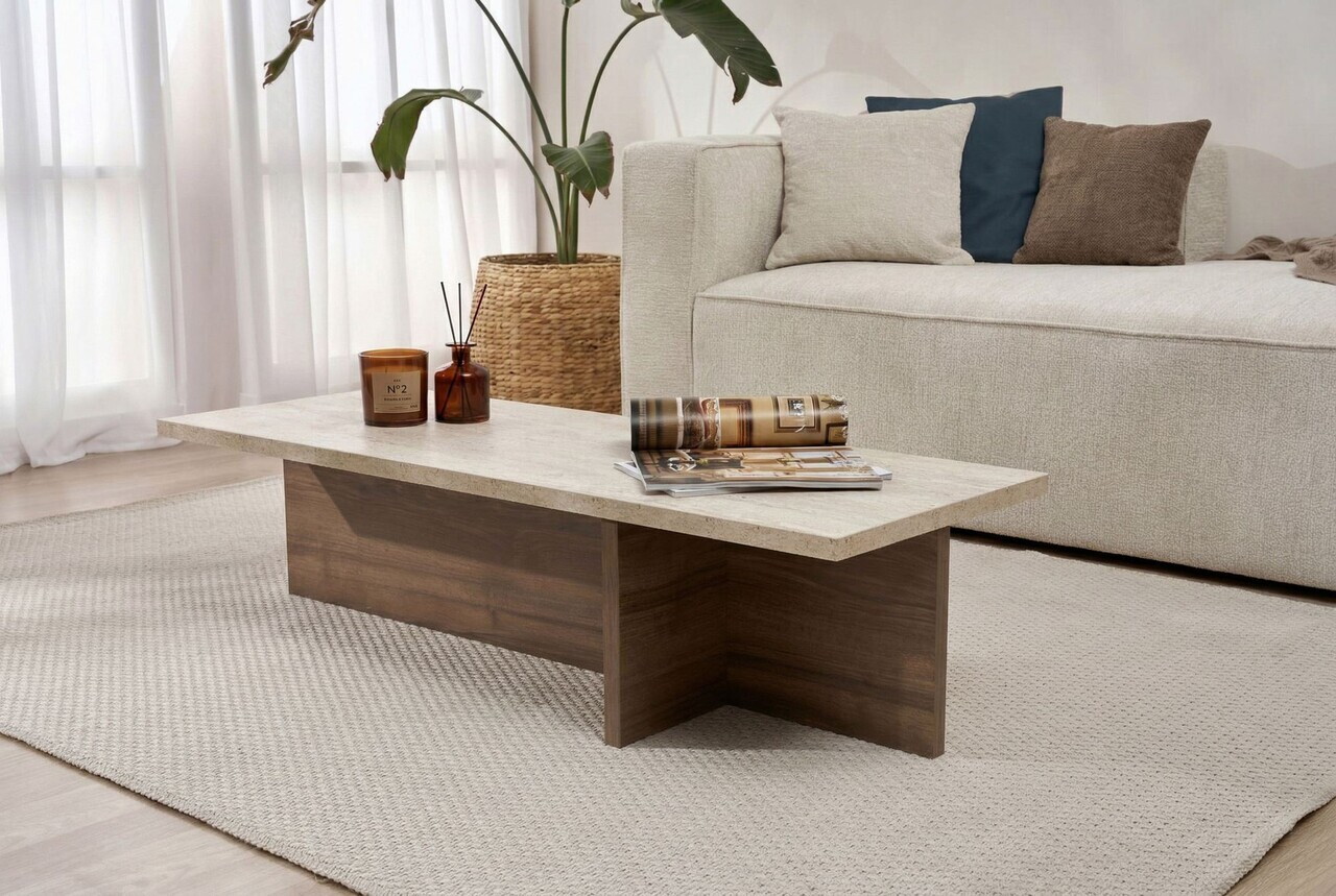 Masuta de cafea, Hanah Home, Harbor, 120x30x45 cm, PAL, Travertin Venezia Nuc — imaginea 2