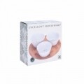 Set 3 boluri cu suport Leaves, 5 x 10 cm, ceramica si bambus, alb/natur