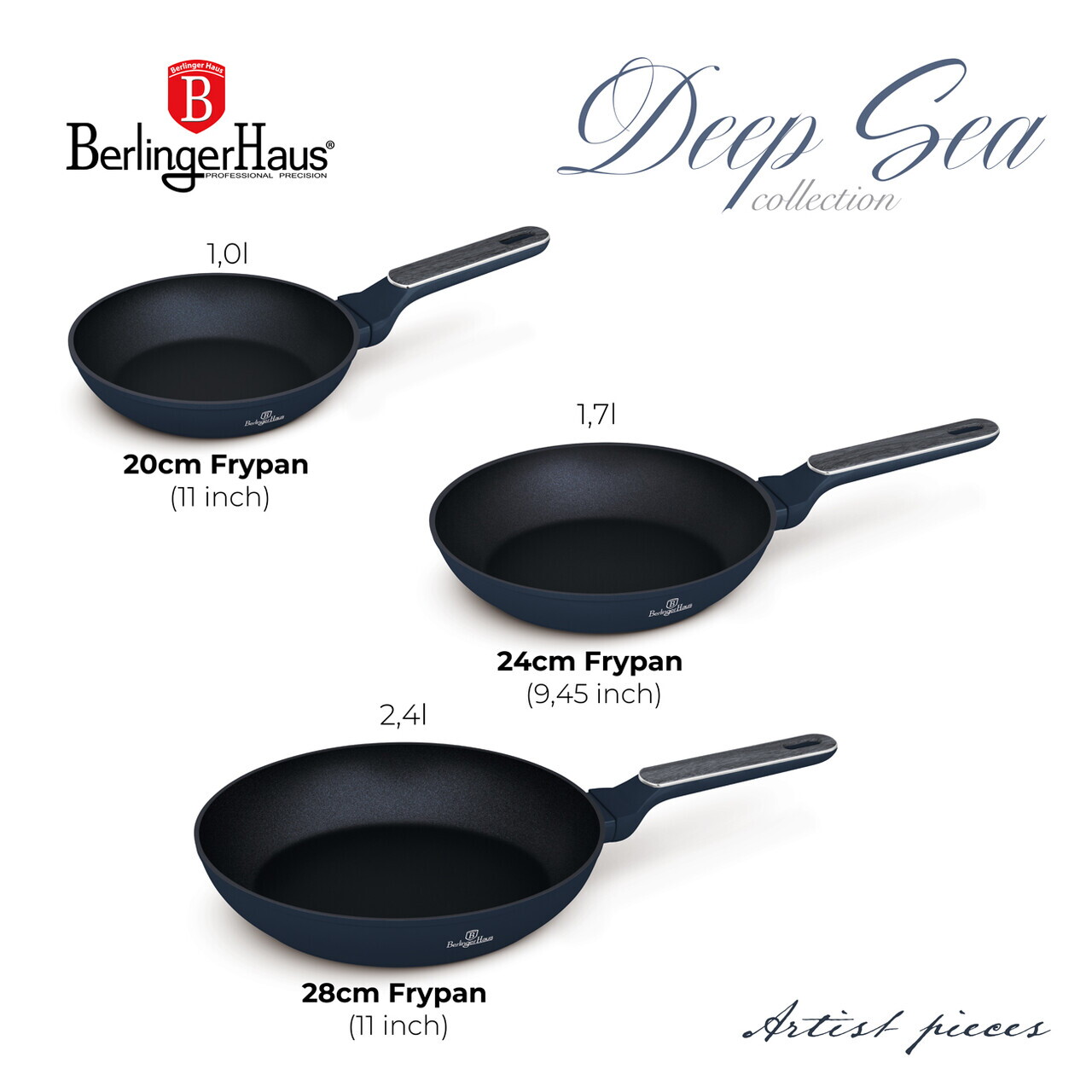 Set 3 tigai rotunde Berlinger Haus, Deep Sea, 20/24/28 cm, aluminiu forjat, albastru mat/gri - imagine 9