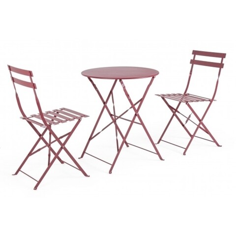 Set masa si 2 scaune pentru gradina, Wissant Bistro, otel, rosu scarlet