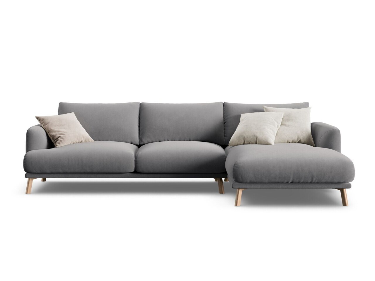 Coltar dreapta 4 locuri, Naomi, Micadoni Home, 285x170x75 cm, catifea, gri