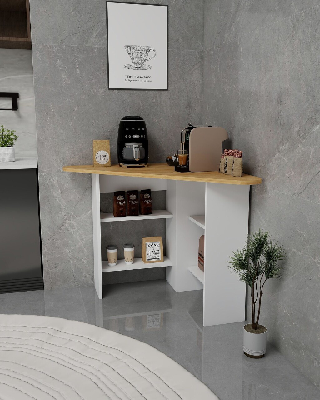 Masa de bucatarie, Hanah Home, Corner, 80x73.8x80 cm, PAL, Stejar Safir / Alb — imaginea 3