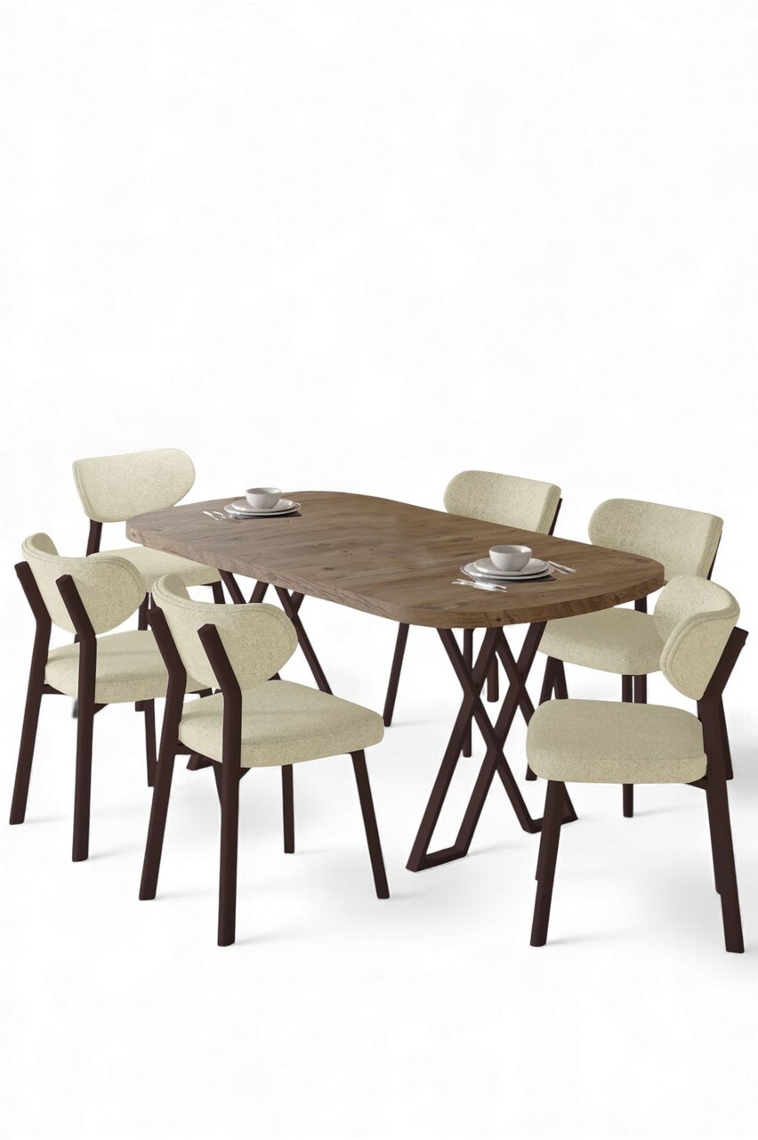 Set masă și scaune (7 piese), Hanah Home, Axton, Pin Atlantic / Crom - view 2