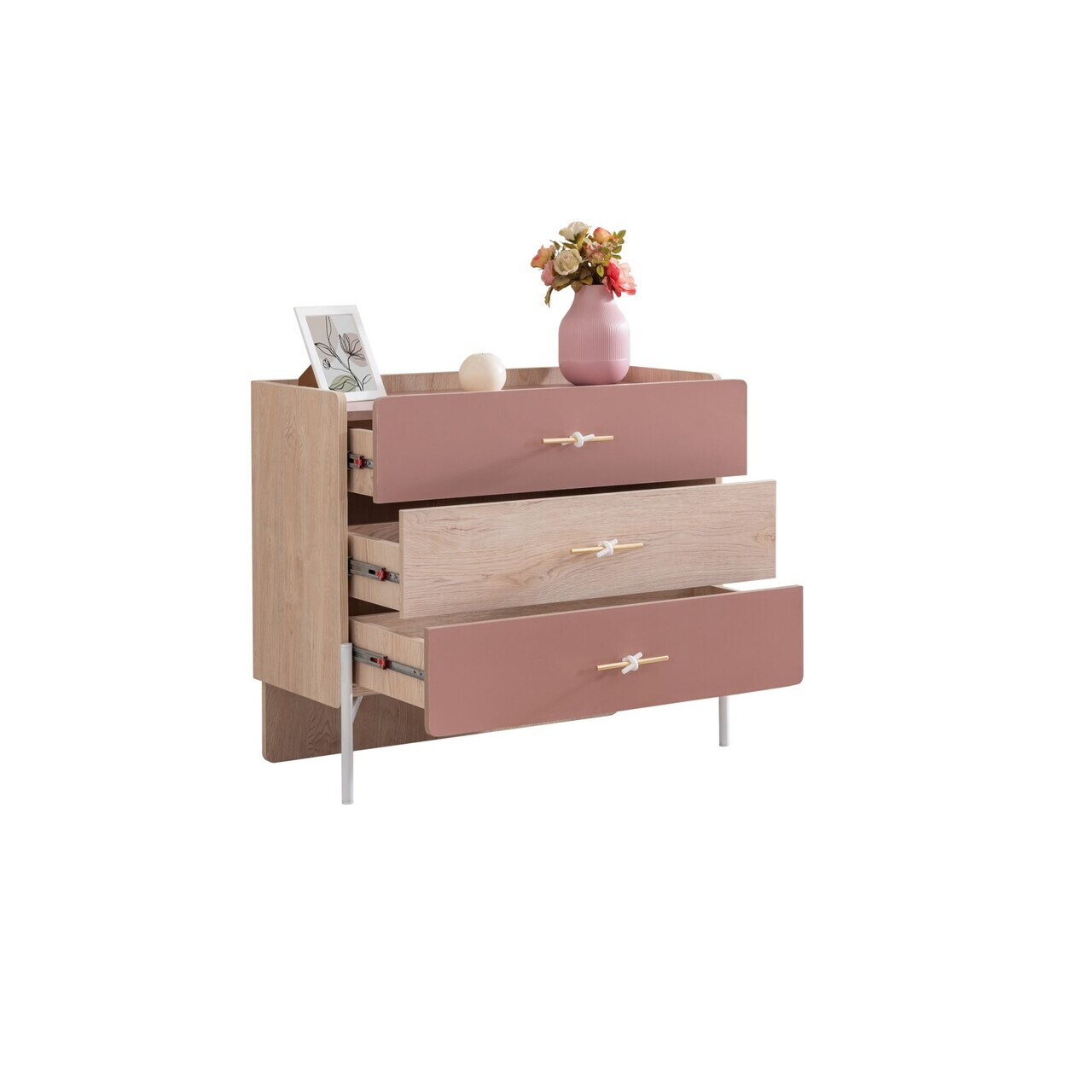 Dulap, Hanah Home, Rosetta, 89x79x42 cm, PAL, Maro / Roz - view 3
