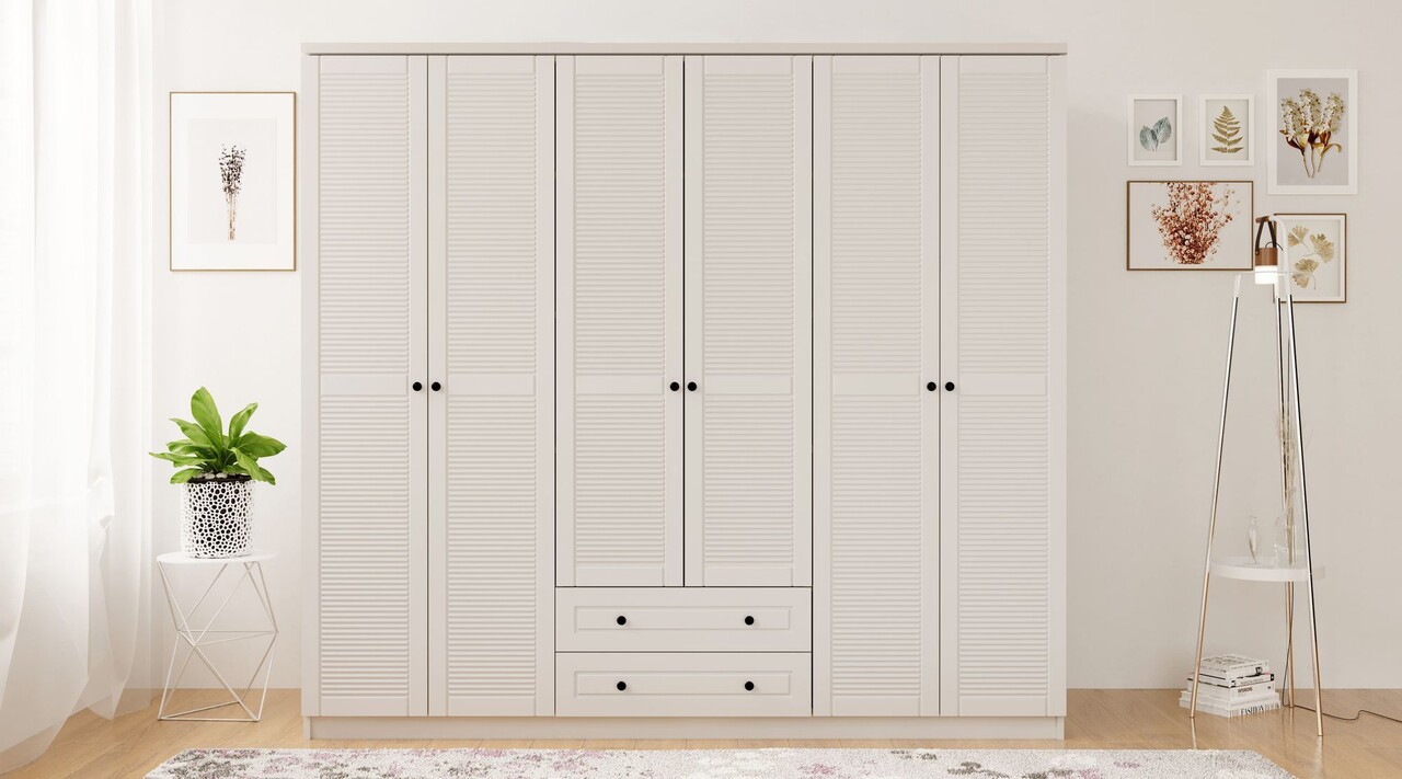 Dulap pentru haine, Rabi, Rb-064, 210x184x52 cm, Alb mat - 1 | YEO