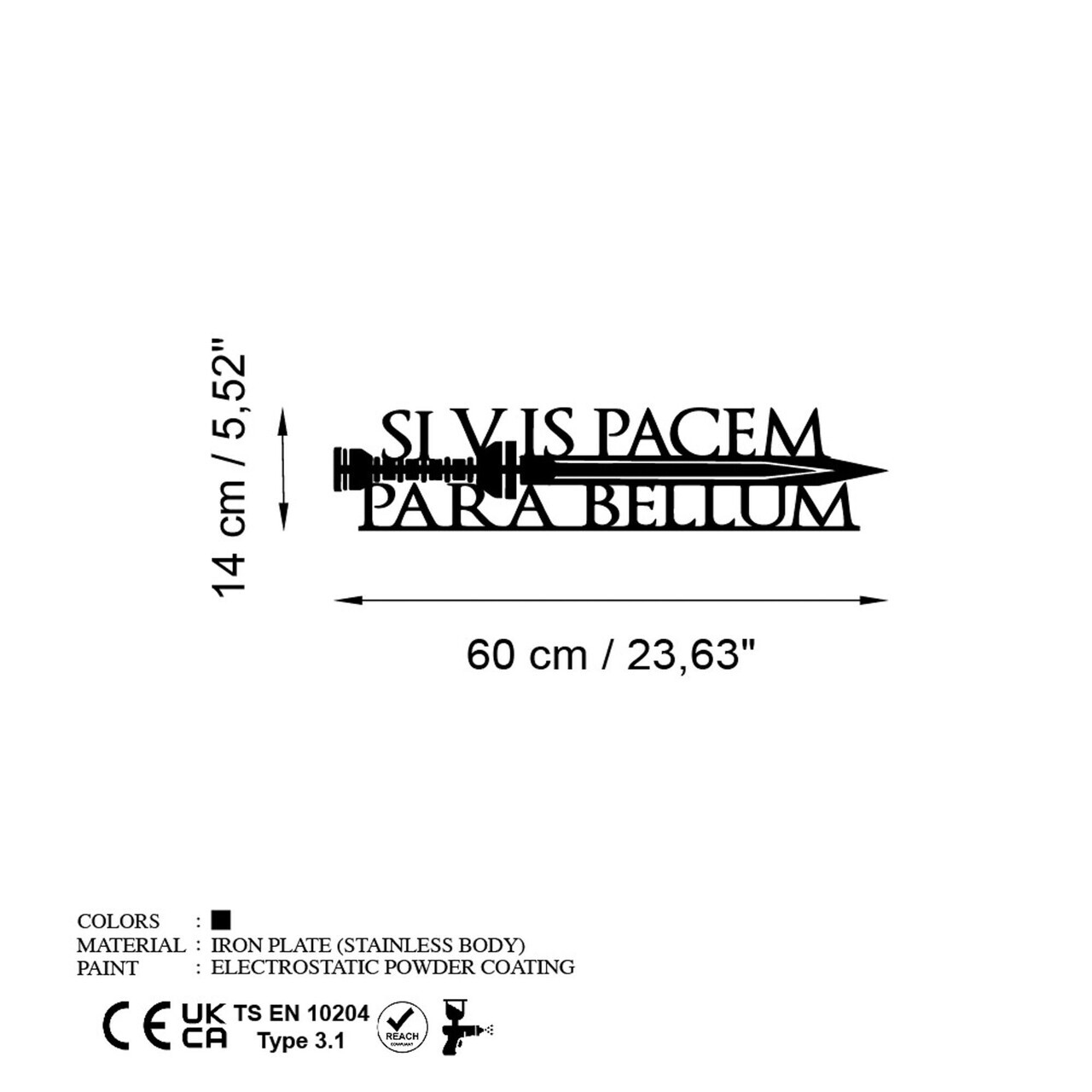Decoratiune de perete, Si Vis Pacem 2, Dimensiune: 60 x 14 cm, Negru — imaginea 6