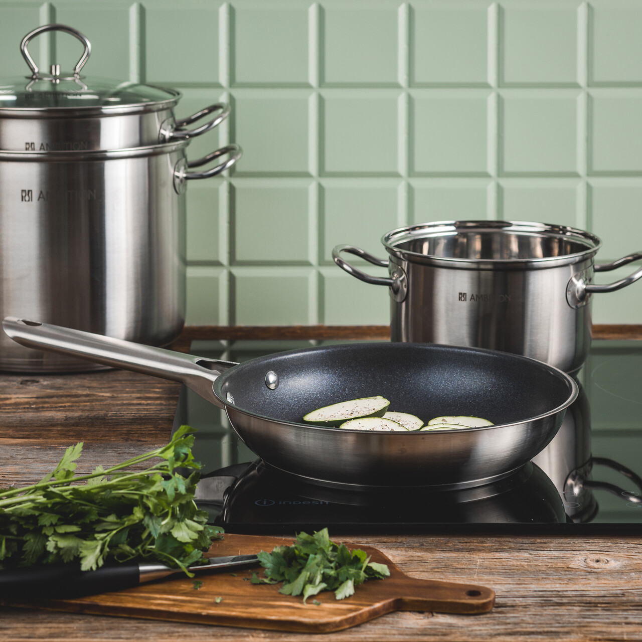 Oala inalta cu capac Acero, Ambition, 32 cm, 19 L, inox/sticla, argintiu - imagine 3