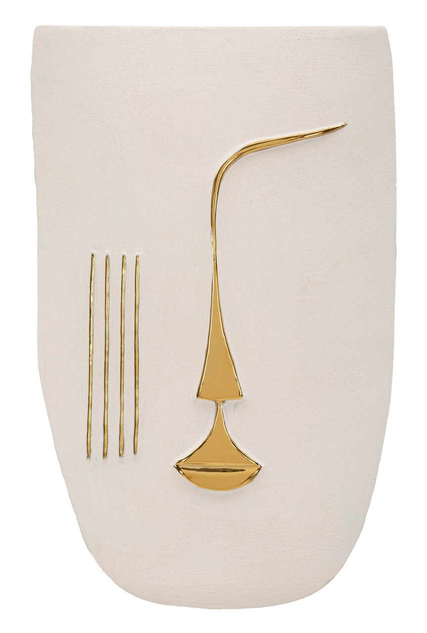Decoratiune de perete, Mauro Ferretti, Mumbasa, 26x6.5x39.5 cm, ceramica, alb/auriu - imagine 5