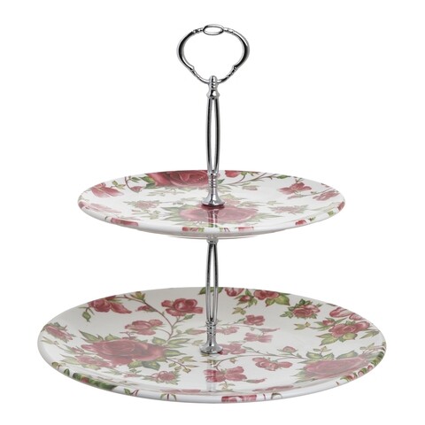 Platou cu 2 niveluri Floral, InArt, Ø26 cm, ceramica, multicolor