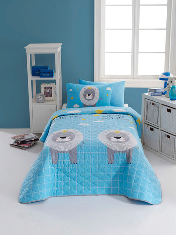 Set cuvertura dubla 3 piese, Aslan Kral – Blue, EnLora Home, Bumbac Ranforce EnLora Home