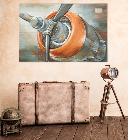 Tablou decorativ Aviator, Mauro Ferretti, 80x120 cm, pictat manual, canvas/lemn de pin