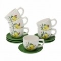 Set 6 cesti cu farfurioare pentru ceai, Versa, 200 ml, portelan, verde/galben