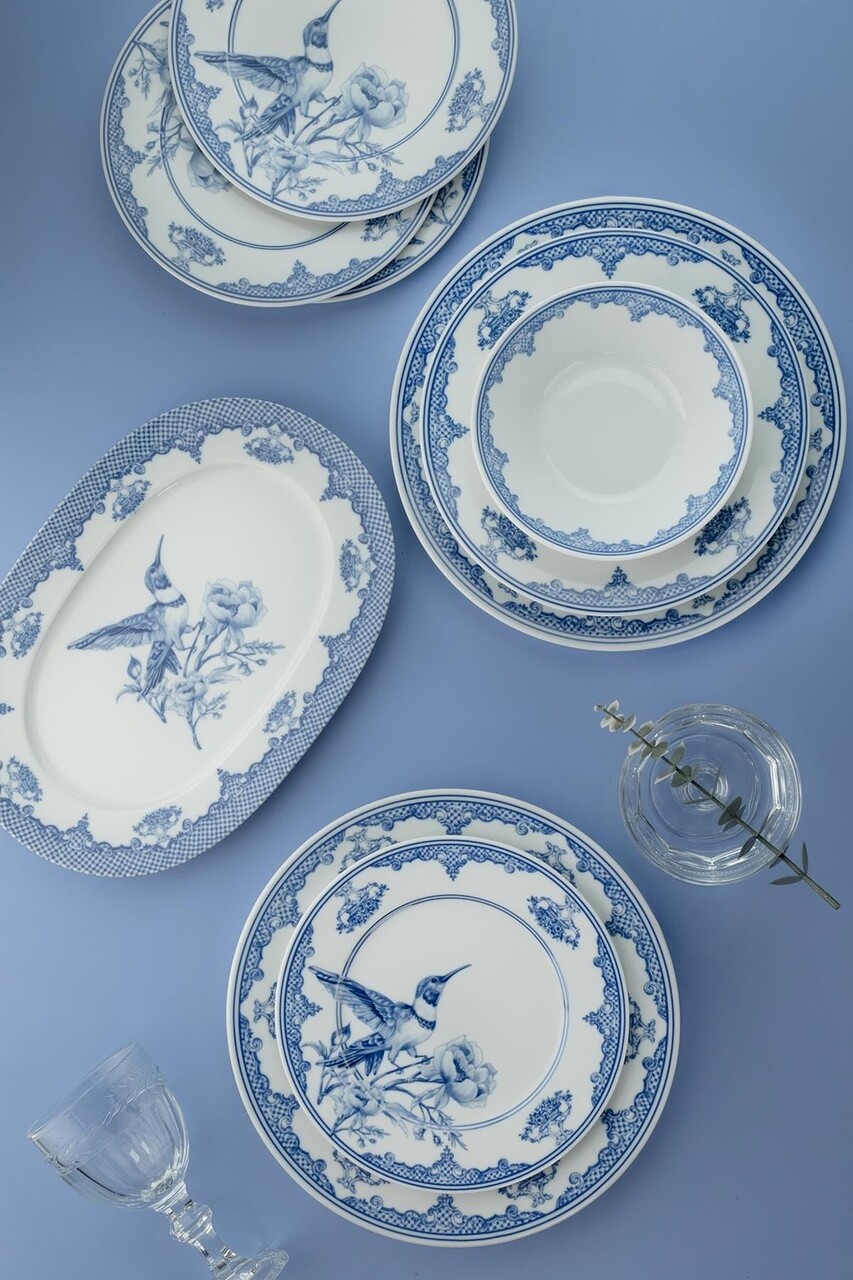 Serviciu de masa Hermia 710KTP3649 Farfurie: 21 x 21 cm (6 bucăți) Albastru/Alb