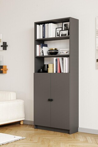Corp biblioteca, Hanah Home, Bili5 Shelf 2 Lid, 80x200x28 cm, Antracit