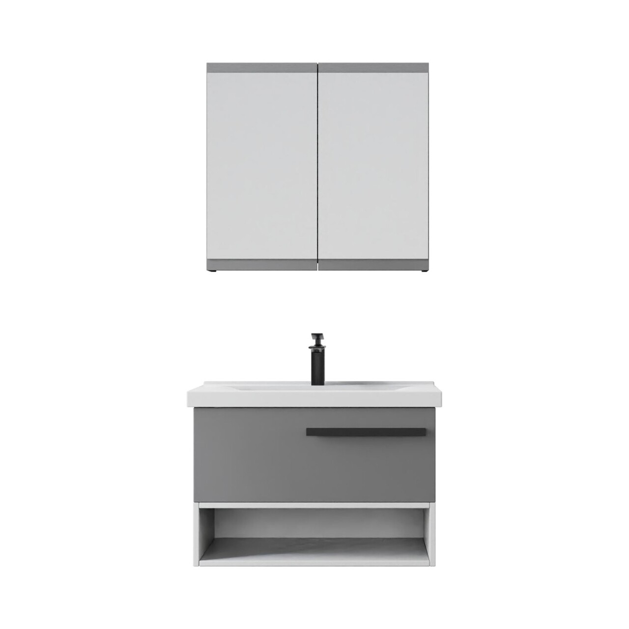 Set mobilier de baie (2 piese), Hanah Home, Blanc 80, Gri Mat - view 5