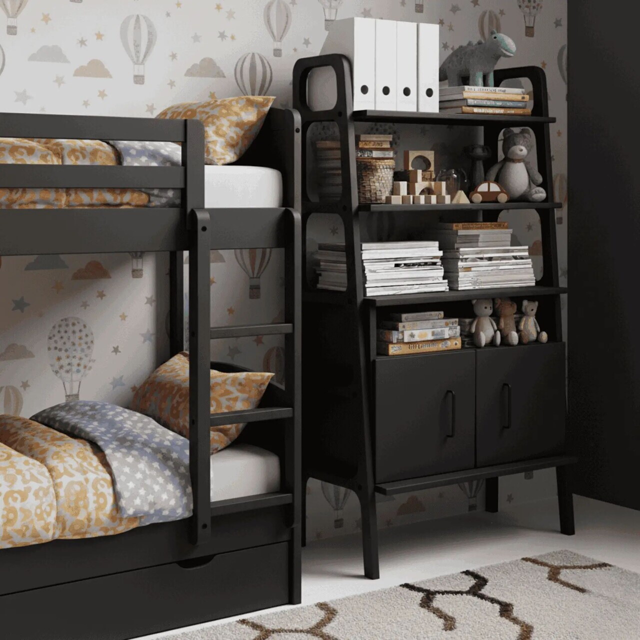 Corp biblioteca, Hanah Home, CPT4671-75, 75x140x40 cm, PLACAJ CARPEN, Negru — imaginea 4