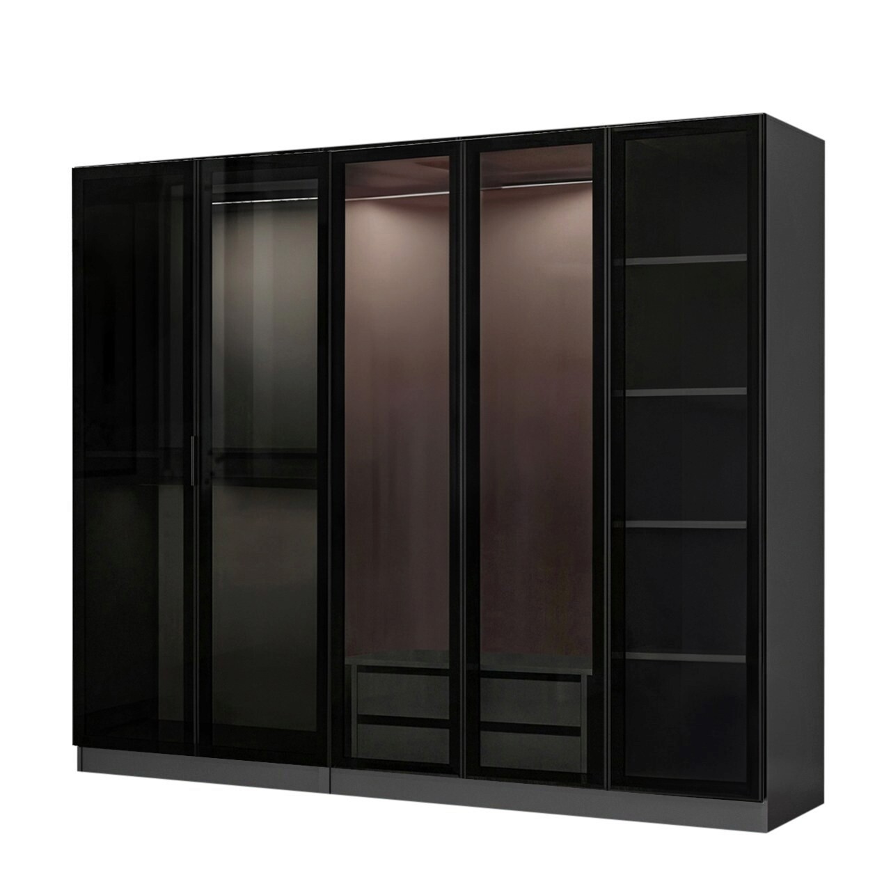 Dulap pentru haine, Minerva, Kale, 225x210x52 cm, PAL, Antracit / Negru