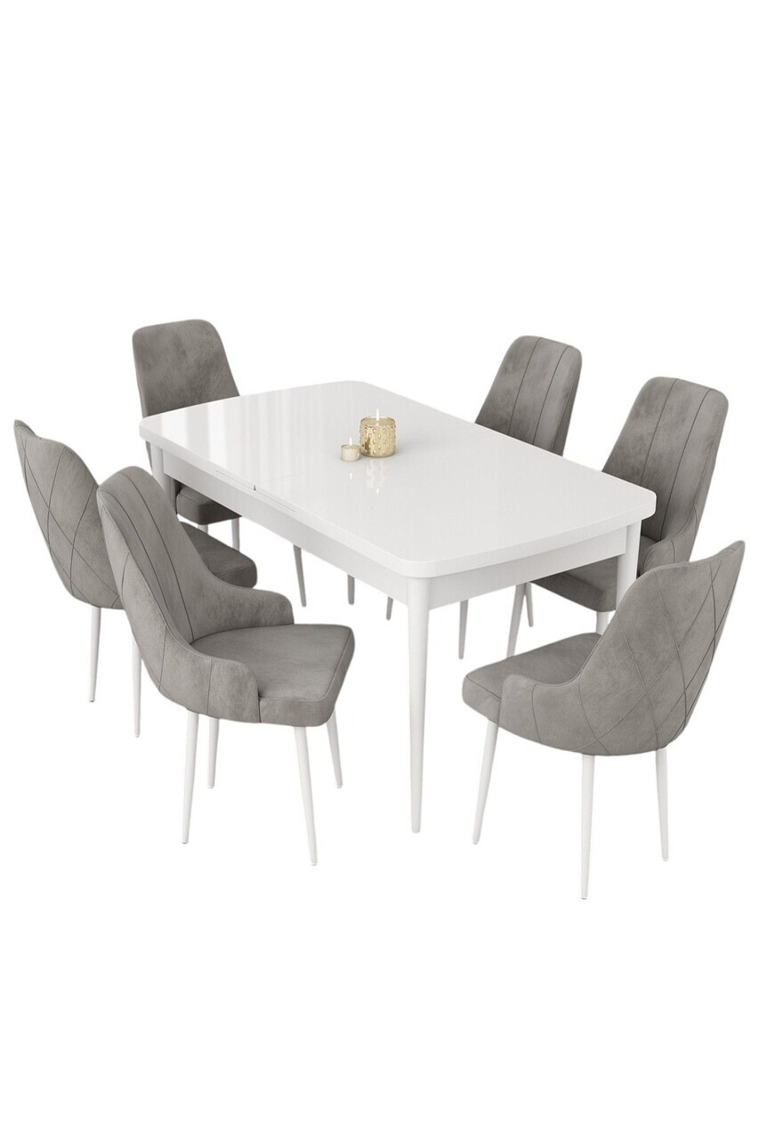 Set masa extensibila si scaune (7 piese), Hanah Home, Eta, Alb/Gri — imaginea 2