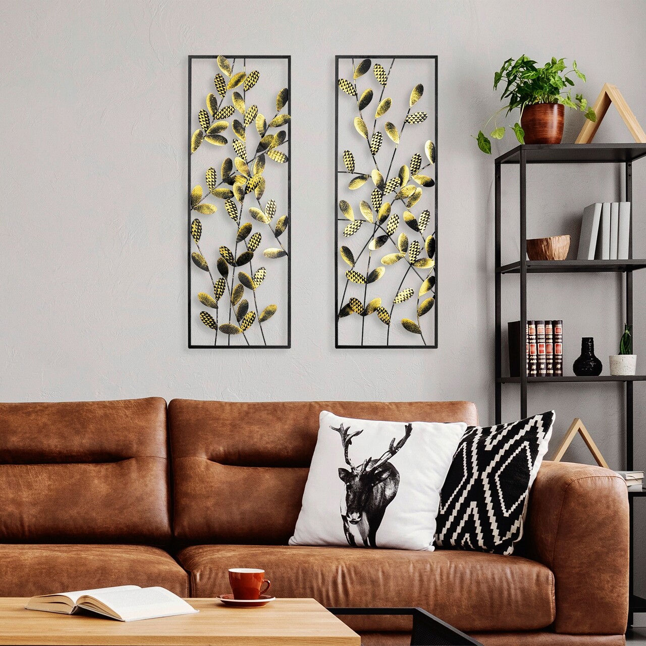 Decoratiune de perete, Olips 2, Metal, 32 x 90 cm, 2 piese, Multicolor - 1 | YEO
