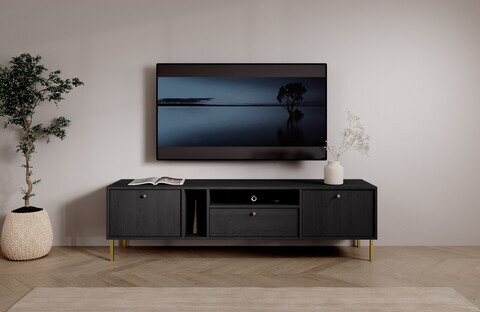 Comoda TV ADRK, Tili 2D 1S, 180x40.8x50 cm, PAL laminat, negru