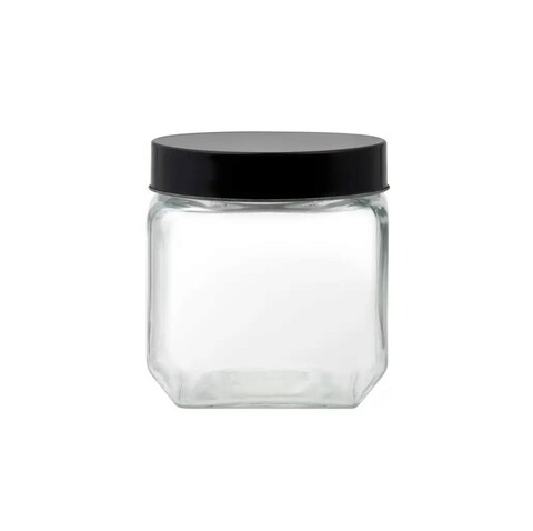 Recipient cu capac milos square, domotti, 11.4 x 10.8 cm, 900 ml, sticla/inox, transparent/negru