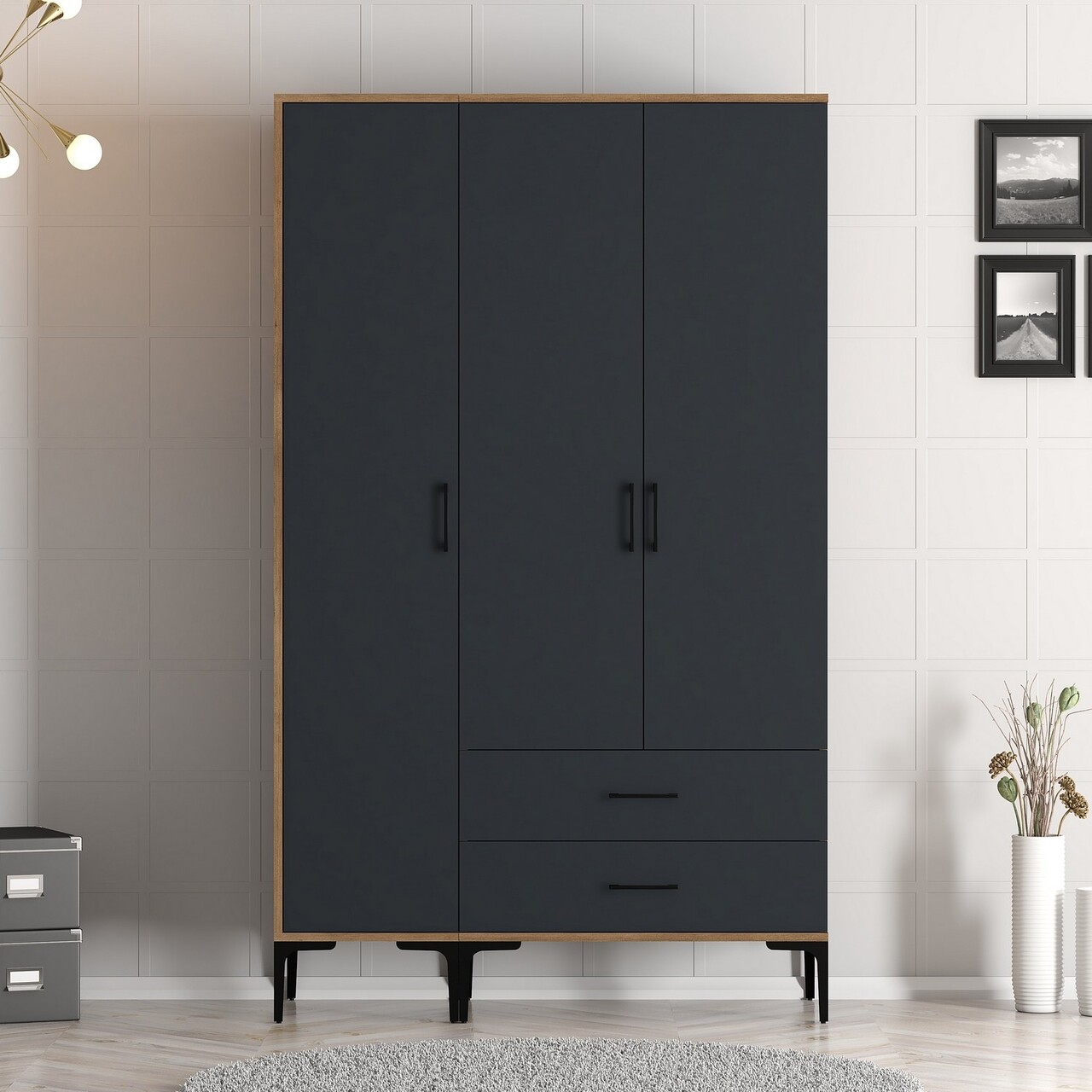 Dulap pentru haine, Hommy Craft, Kumsal ST, 120x47.5x201.4 cm, PAL, Nuc / Antracit - 1 | YEO