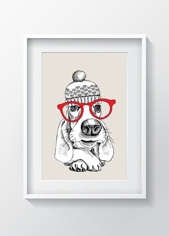 Tablou decorativ Dog w glasses, Oyo Kids, 29×24 cm, lemn/MDF, multicolor mezoni.ro imagine noua 2022