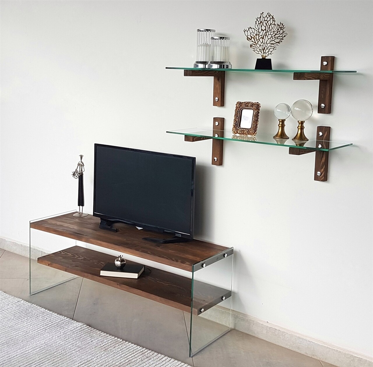 Comoda TV Cu Rafturi De Perete Neostill TV105, 120 X 45 Cm/85 X 25 Cm, Walnut