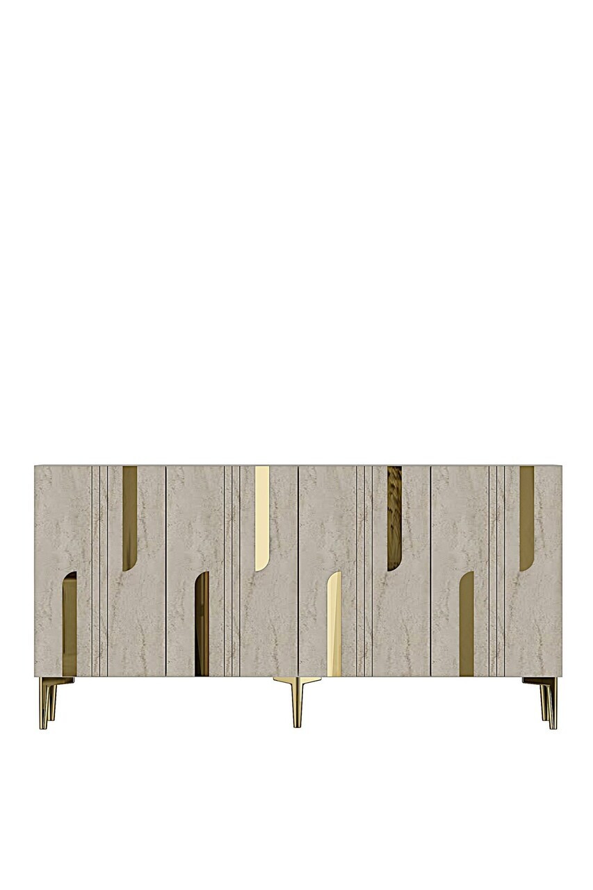 Consola, Hanah Home, Nota 150, 150x75x32 cm, White / Travertine / Gold — imaginea 5