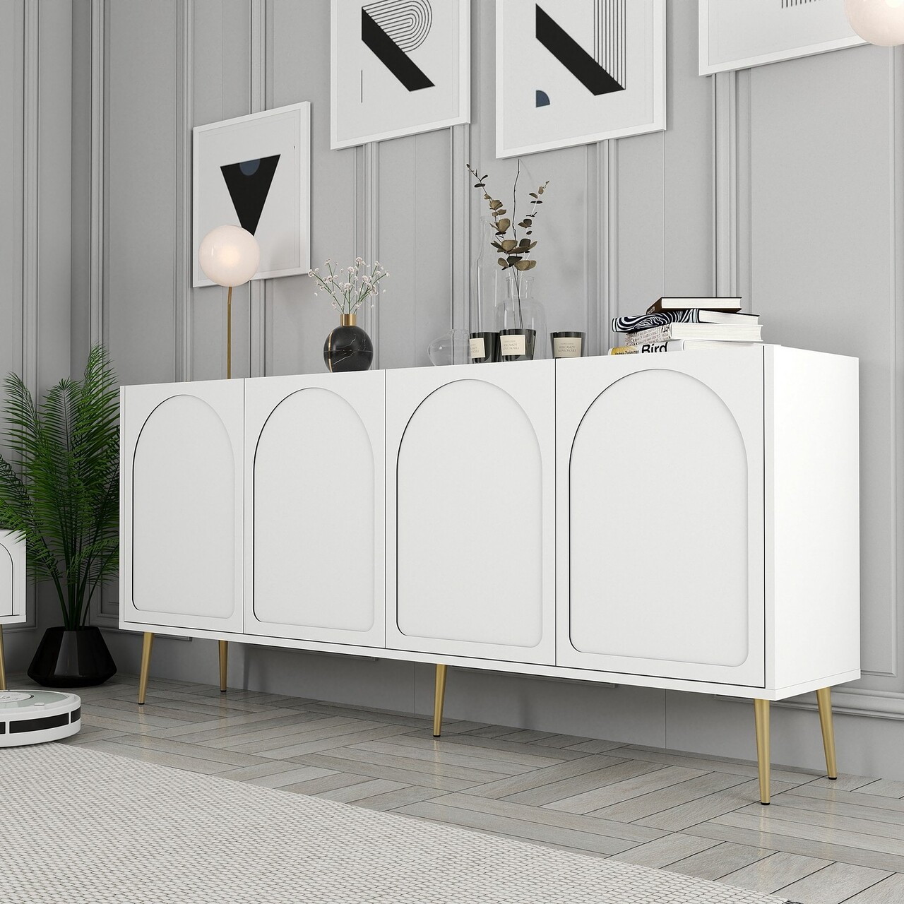 Consola, Hanah Home, Lyon 80, 180x80x35 cm, Alb/Auriu - view 4