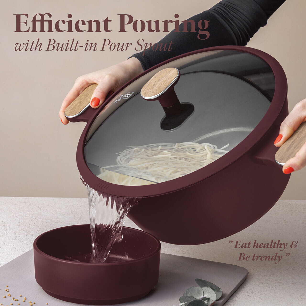 Oala cu capac Berlinger Haus, Leonardo Nordic, 28 cm, 6.3 L, aluminiu forjat, visiniu mat - imagine 9