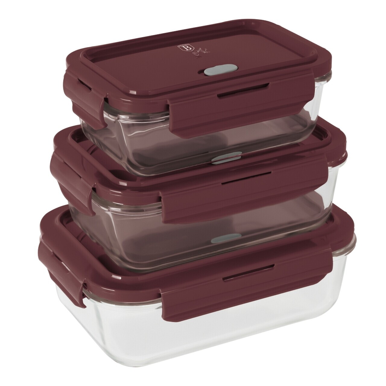 Set 3 caserole cu capac Berlinger Haus, Leonardo, 570 ml / 840 ml / 1.18 L, sticla/plastic, transparent/visiniu - view 6