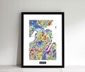 Tablou decorativ Boston Map, Homemania, 32x42 cm, MDF/sticla