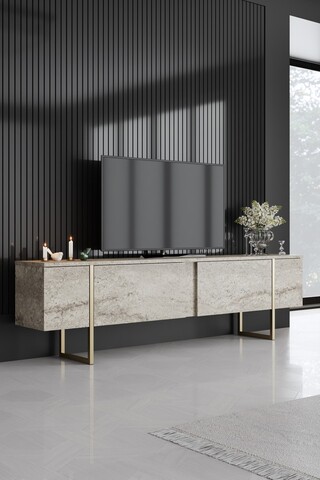 Comoda TV, Bexley, Luxe, Travertin / Auriu