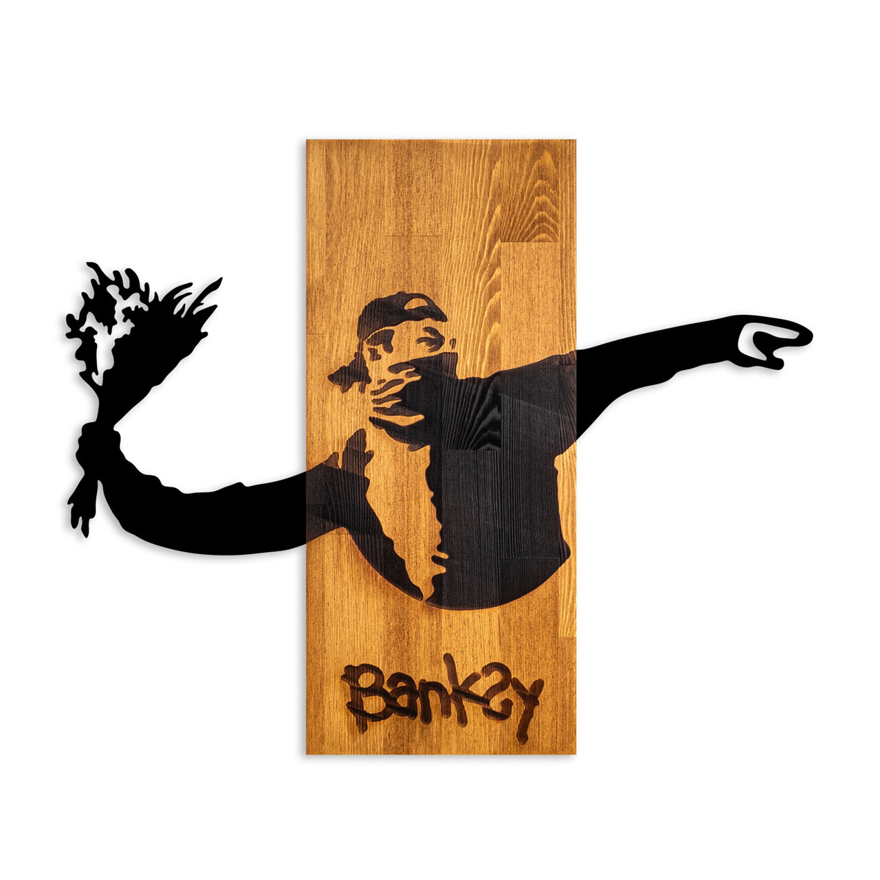 Decoratiune de perete, Banksy, Lățime: 69 cm Înălțime: 58 cm Adâncime: 3 cm, Nuc / Negru - view 5