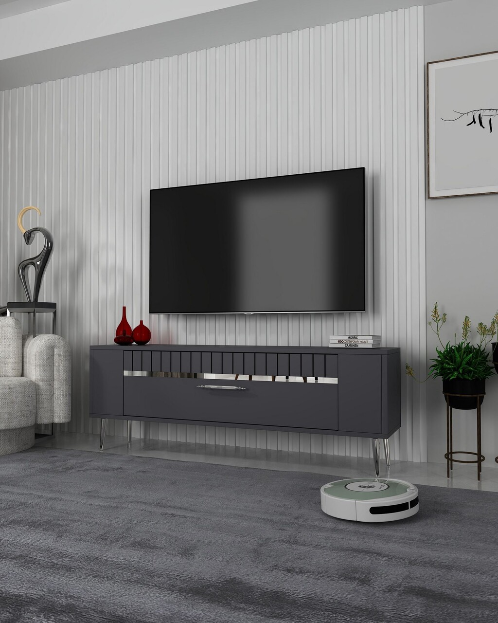 Comoda TV, Olivia, Retrolp1, Antracit / Argintiu - 1 | YEO