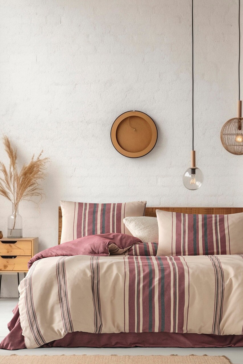 Lenjerie de pat dubla, Rome - Claret Red, EnLora Home, 70% bumbac/30% poliester