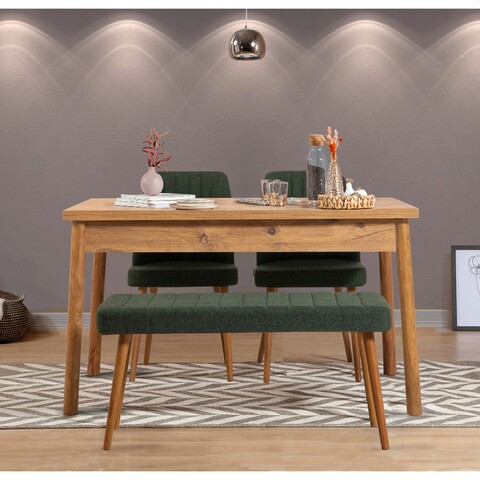 Set masa si scaune 4 piese, Vella, Costa 1070, PAL, Pin Atlantic / Verde