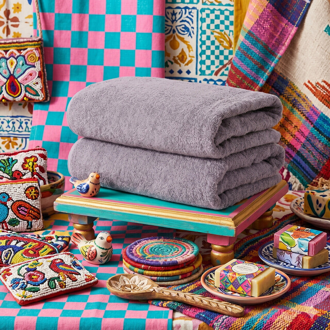 Set prosoape de baie, L'essentiel Maison, Slick, Bumbac, Gri